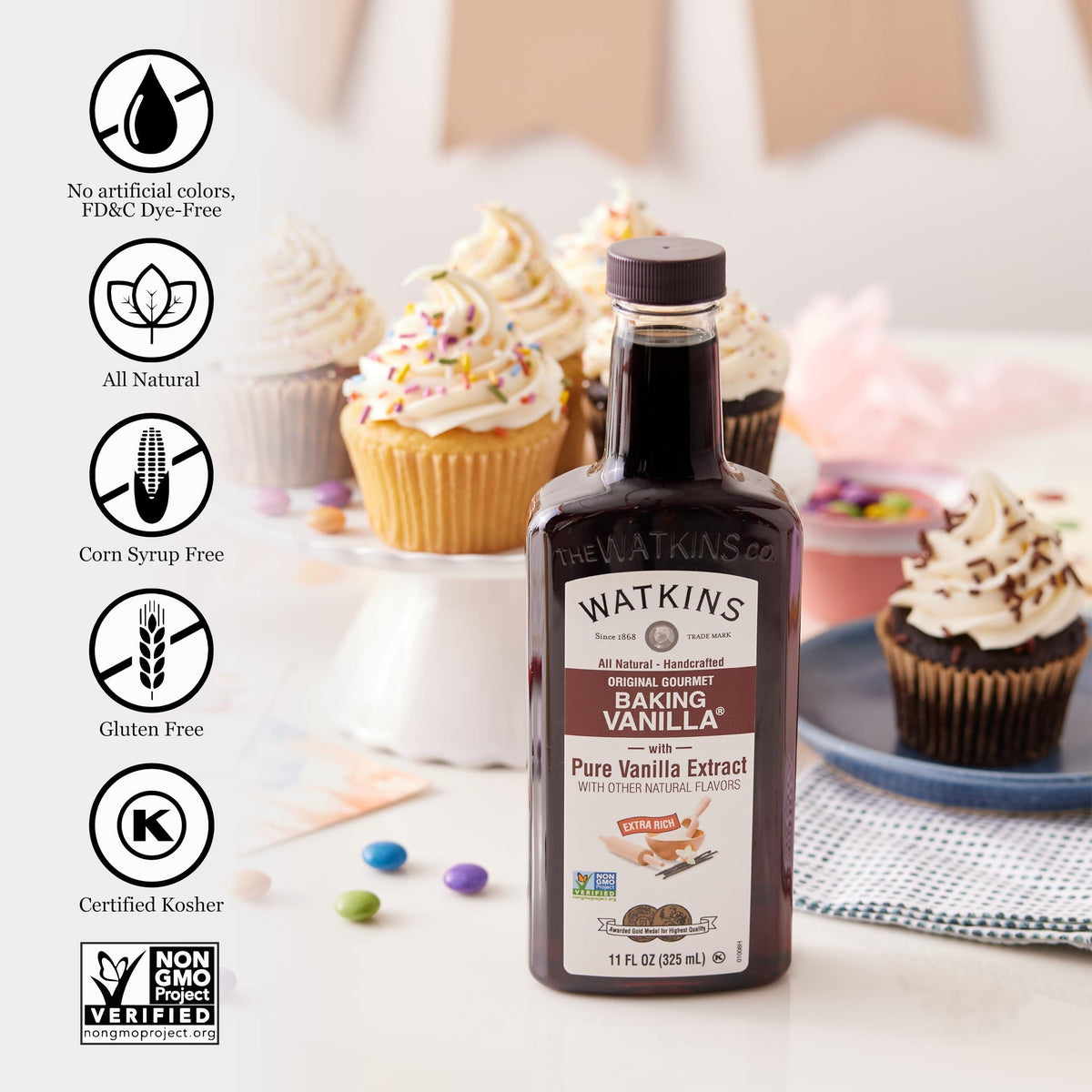 Watkins All Natural Original Gourmet Baking Vanilla, with Pure Vanilla Extract, 11 Fl Oz (Pack of 1) - Packaging May Vary