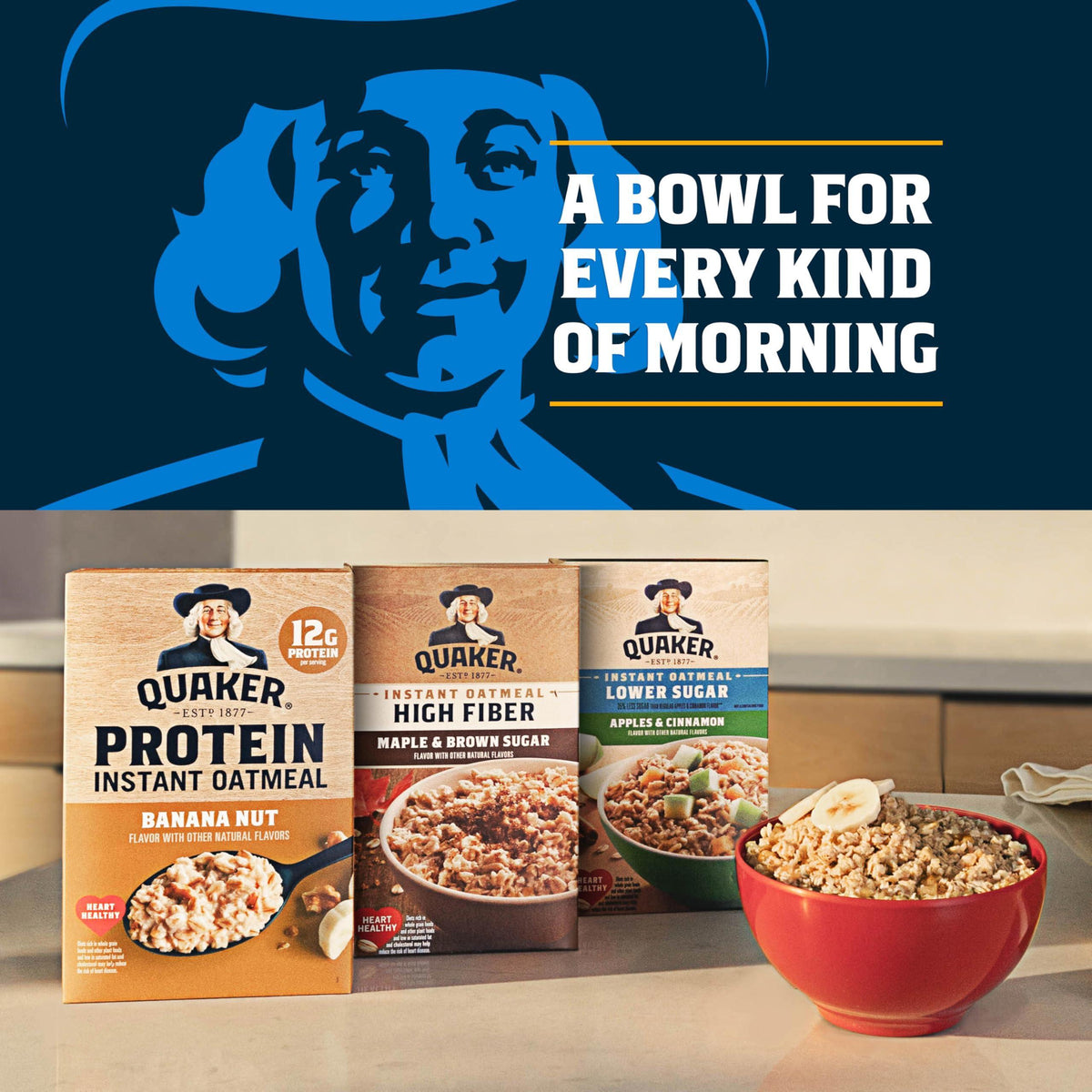 Quaker Instant Oatmeal Lower Sugar, Maple & Brown Sugar, 1.19 Oz, Pack of 44