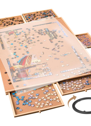 1500 Piece Rotating Wooden Puzzle Board (Fits Puzzles Up to 35" x 26") with 6 Storage Drawers & Protective Cover – Jigsaw Puzzle Table for Adults & Families Home Entertainment