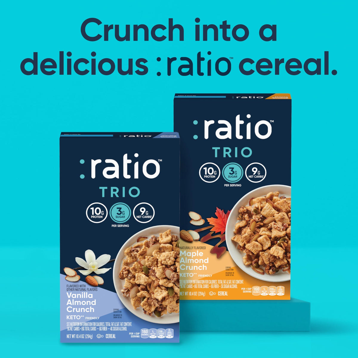 Ratio Trio Maple Almond Crunch Cereal, 10g Protein, Keto Friendly, 10.4 oz