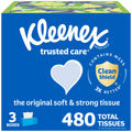 Kleenex Trusted Care Facial Tissues, 3 Flat Boxes, 160 Tissues per Box, 2-Ply (480 Total), Packaging May Vary