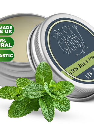 The Ilex Wood   All Natural Lip Balm   Lemon Balm and Peppermint   Cold Sore Treatment for Lips, Palm Oil Free, Cruelty Free, Plastic Free, Moisturising Lip Balm, Handcrafted   10ml (0.34 fl oz)
