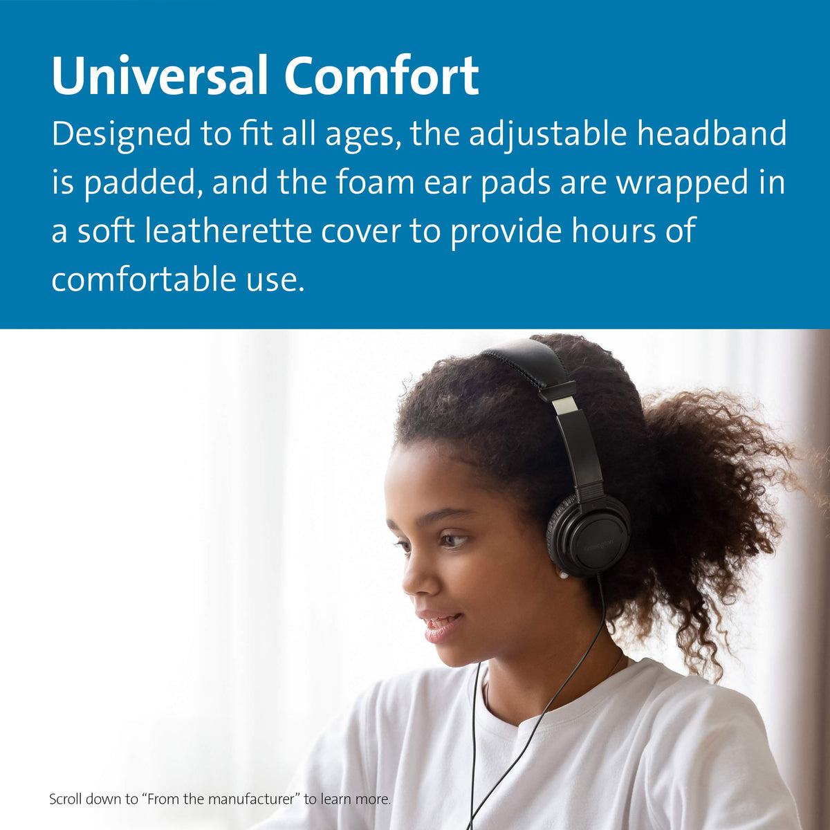 Kensington USB-C Hi-Fi Headphones, On-ear Headphone for Kids, for School, for Adults, Padded Adjustable Headband, 6 ft Cord (K97456WW),Black