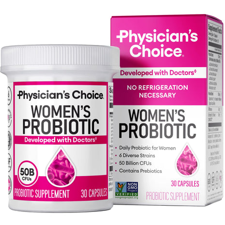Physician's CHOICE Probiotics for Women   PH Balance, Digestive, UT, & Feminine Health   50 Billion CFU   6 Unique Strains for Her   Organic Prebiotics, Cranberry Extract+   Women Probiotic   30 CT