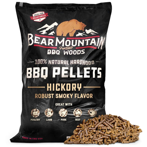Bear Mountain All Natural Wood Pellets for Smoker, Grill & BBQ, 40 Lbs, Hickory - Premium Hardwood Barbecue Pellets for Indoor and Outdoor Grilling
