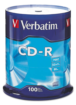 Verbatim CD-R 700MB 52X Shiny Silver Silk Screen Printable - 100pk Spindle