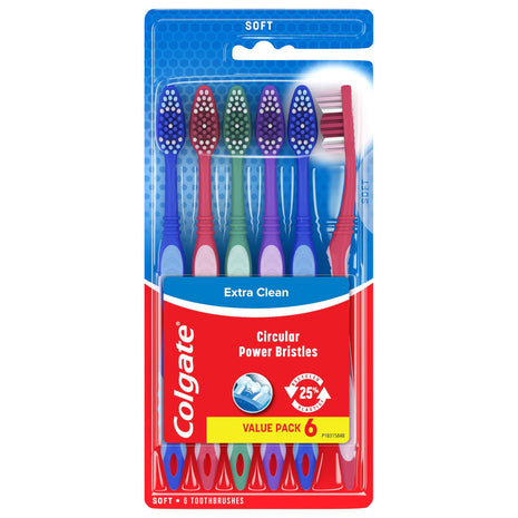 Colgate Extra Clean Full Head Toothbrush, Soft, 6 Pack | Soft Bristles, Full Head Design, Everyday Cleaning, Easy Grip Handle, Bulk Toothbrush Pack