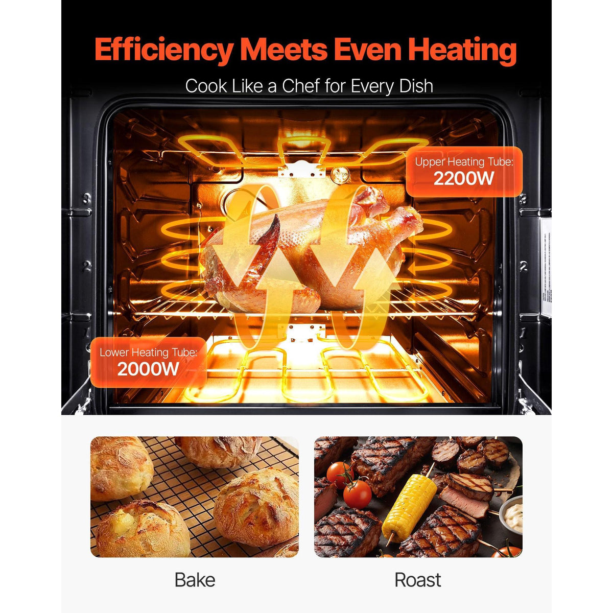 VEVOR 24 in Electric Range Oven, 2.7 Cu. Ft. Capacity Compact Freestanding Oven, Stainless Steel Kitchen Stove, with 4 Burners, Easy Reach Racks, Storage Drawer, Drip Pan, Indicator Light, Black