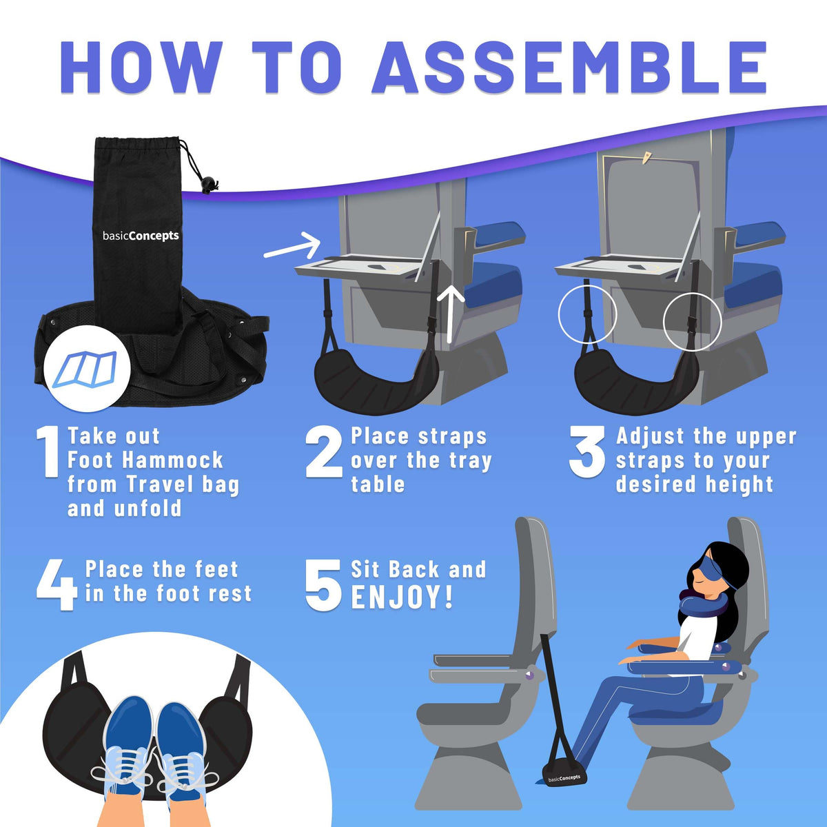 Airplane Foot Rest (Travel Comfortably), Perfect Foot Hammock Airplane or Plane Travel Essentials to Relax Your Feet - Airplane Travel Essentials, Long Flight Essentials, Airplane Foot Hammock