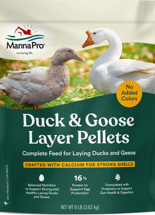 Manna Pro Duck & Goose Layer Pellets, High Protein for Increased Egg Production, Formulated with Probiotics to Supports Gut Health & Digestion, 8 lbs