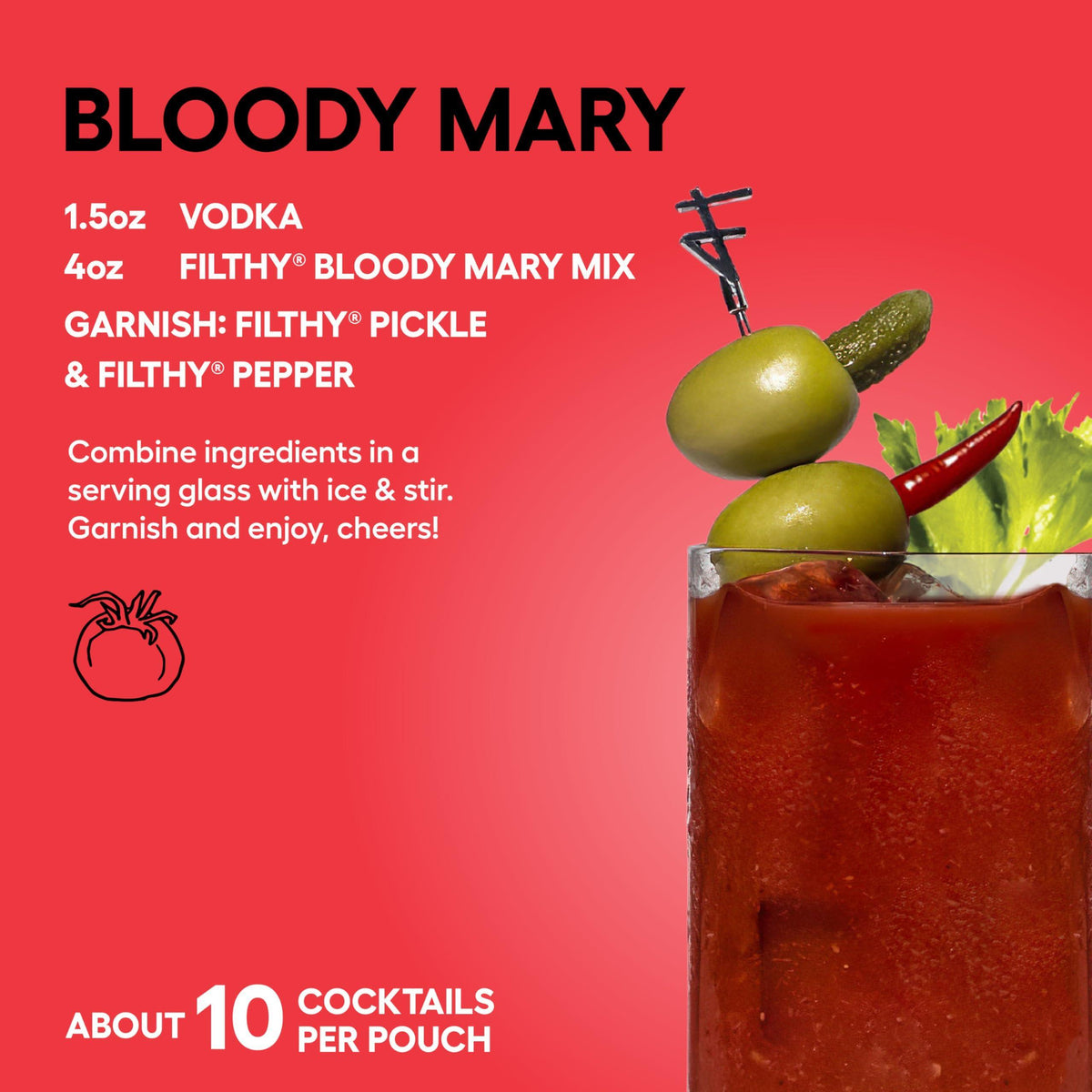Filthy Bloody Mary Mix, Premium Cocktail Mixer, All-Natural, Non-GMO, Vegan & Gluten-Free, Travel Friendly for Vacation, Brunch, Home Bars and Hosting, Made From Real Tomatoes, 32 Oz Pouch, 2 Pack