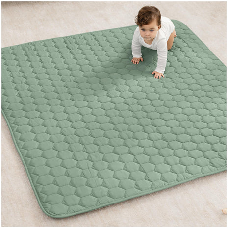 Comfy Cubs Square Kids Play Mat 56 x 56in Baby Floor Mat - Fern | Soft Quilted Baby Mat for Floor with Non-Slip Bottom - Easy to Clean, Comfortable & Durable Designed Play Mat Baby