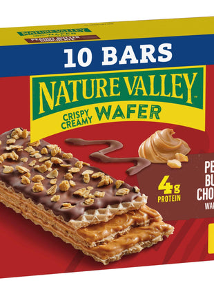 Nature Valley Creamy Wafer Bars, Peanut Butter Chocolate, 13 oz, 10 ct | 4g Protein, Crispy Wafers with Peanut Butter Filling, Chocolatey Coating, Crunchy Topping, No Artificial Flavors or Colors
