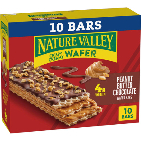 Nature Valley Creamy Wafer Bars, Peanut Butter Chocolate, 13 oz, 10 ct | 4g Protein, Crispy Wafers with Peanut Butter Filling, Chocolatey Coating, Crunchy Topping, No Artificial Flavors or Colors
