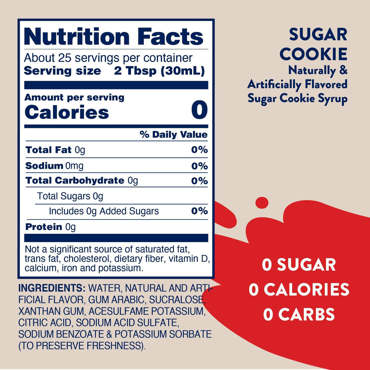 Jordan's Skinny Syrups Sugar Free Coffee Syrup, Sugar Cookie Flavor, Zero Calorie Flavoring for Latte, Protein Shake, Cocktail & More, Gluten Free, Keto Friendly, 25.4 Fl Oz, 1 Pack