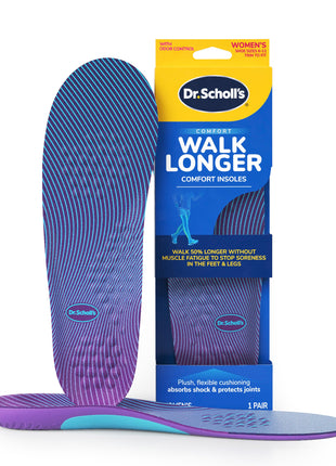 Dr. Scholl's Walk Longer Insoles for Women - Comfortable Plush Foam Cushioning Inserts for Walking, Hiking, and Standing on Feet All-Day with Arch Support - Walk 50% Longer Without Muscle Fatigue
