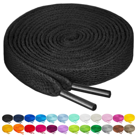 Birch Shoelaces in 27 Colors Flat 5/16 inch Shoe Laces in 4 Different Lengths (45.5 inch (115cm), Black)