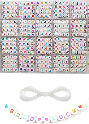 1400 Pieces 4x7mm White Round Acrylic Alphabet Letter Beads A-Z Heart Pattern Beads and Crystal Line for Jewelry Making Bracelets Necklaces Key Chains