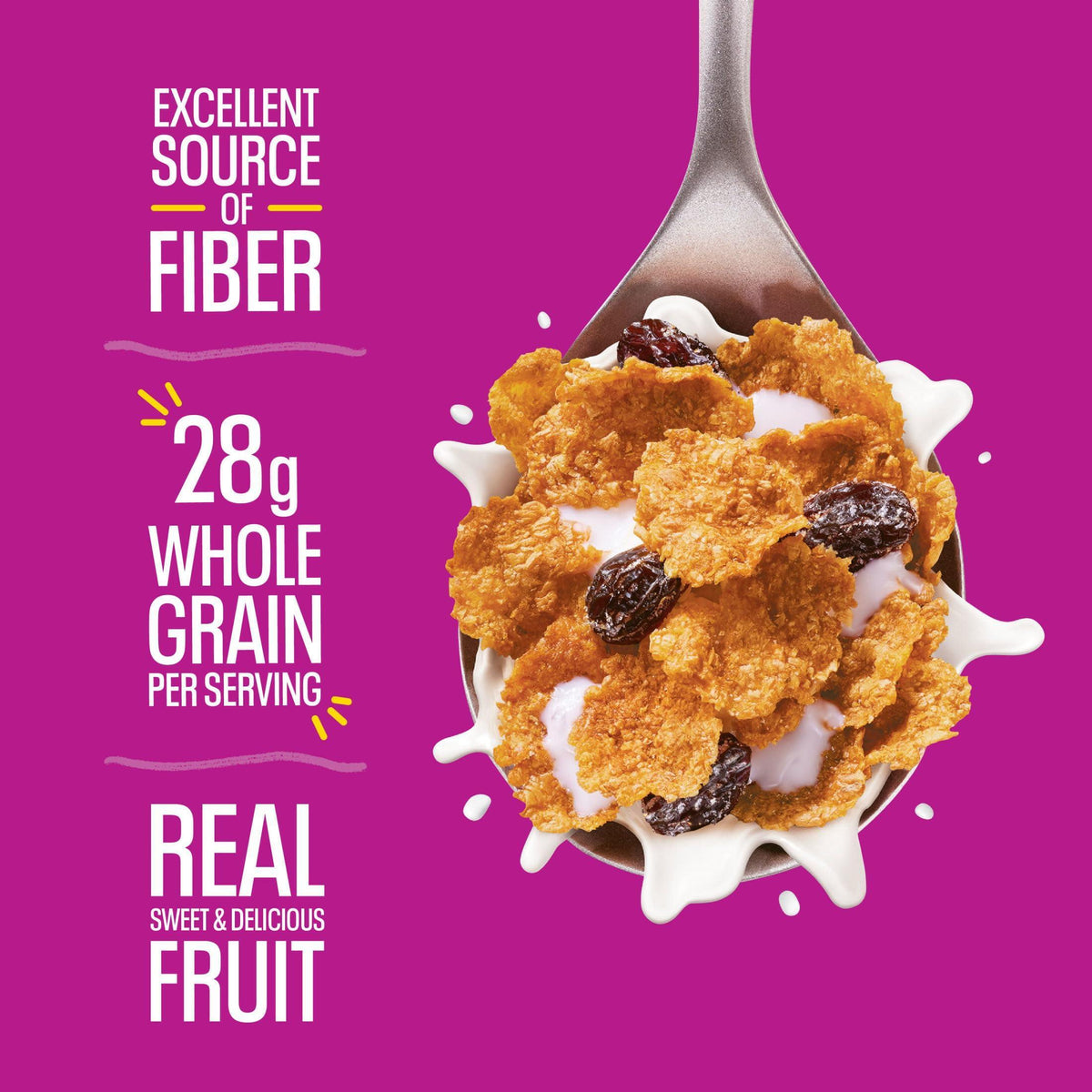 Kellogg’s Raisin Bran Breakfast Cereal, High Fiber, 28g Whole Grain, Large Size, 20.9 oz