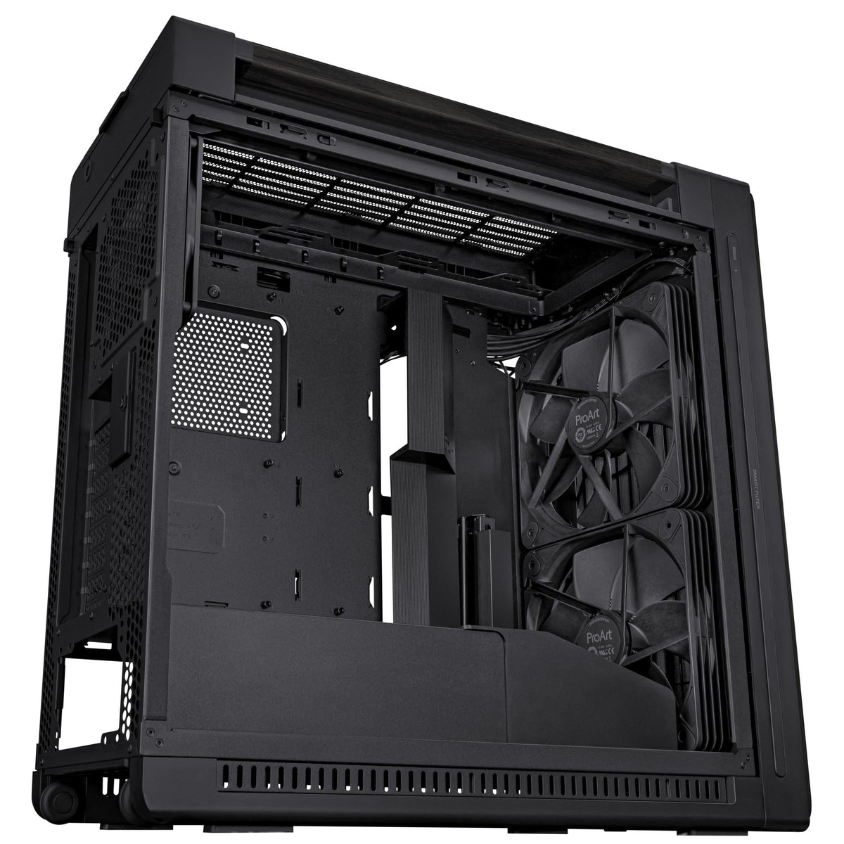 ASUS ProArt PA602 Wood Edition - Tempered Glass Panel E-ATX case, 420 mm Radiator Support, 1x 140 mm + 2X 200 mm pre-Installed Fans, Power Lock Latch, Tool-Less PCIe mounting, USB 20Gbps Support