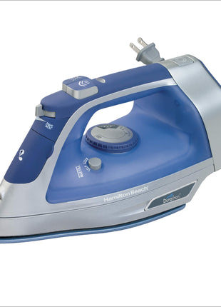Hamilton Beach Steam Iron For Clothes With Adjustable Steam Settings | Scratch-Resistant Durathon Soleplate | 8' Retractable Cord | 3-Way Auto Shutoff | Anti-Drip | 1500 Watts | Blue