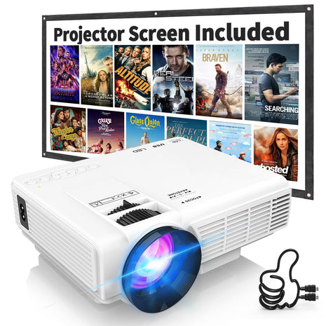 PANSEBA 1080P Mini Projector with Screen, Portable Home Theater Movie Projector with Two-Way Bluetooth, HDMI/USB Input for Smartphone/TV Stick, Ideal for Indoor & Outdoor Use, White