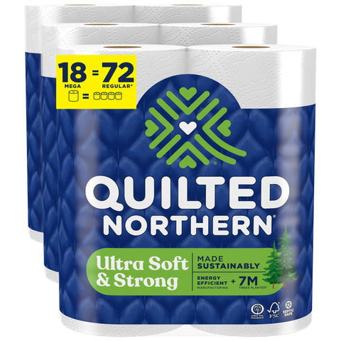Quilted Northern Ultra Soft & Strong Toilet Paper, 18 Mega Rolls = 72 Regular Rolls, 5X Stronger*, Premium Soft Toilet Tissue with Recyclable Paper Packaging