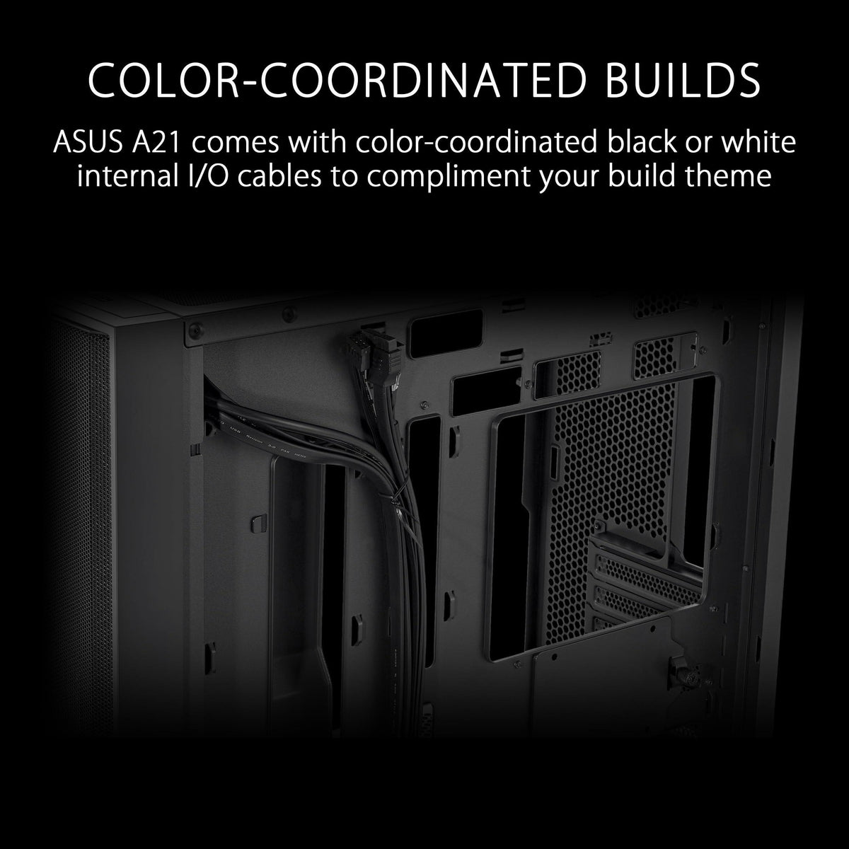 ASUS A21 Micro-ATX Case Black Edition Supports Graphics Cards up to 380mm, 360mm Coolers, & Standard ATX PSUs, Porous Front-Panel Mesh, Compatible with New BTF Hidden Connector Technology