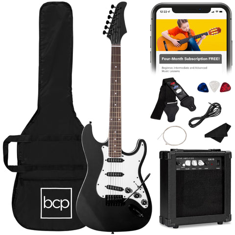 Best Choice Products 39in Full Size Beginner Electric Guitar Starter Kit w/Case, Strap, 10W Amp, Strings, Pick, Tremolo Bar - Jet Black