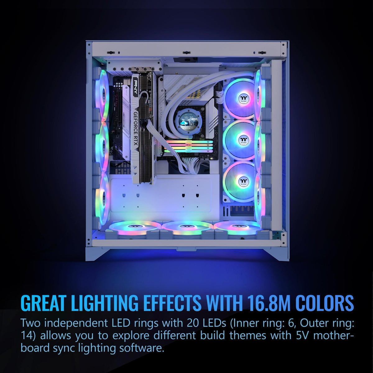 Thermaltake SWAFAN EX 14 ARGB 140mm Cooling Fan, Hydrangea Blue, 3-Fan pcak, 500~2000 RPM, Magnetic Connection, Reversable Blades, sync with MB RGB Software, CL-F184-PL14BU-A