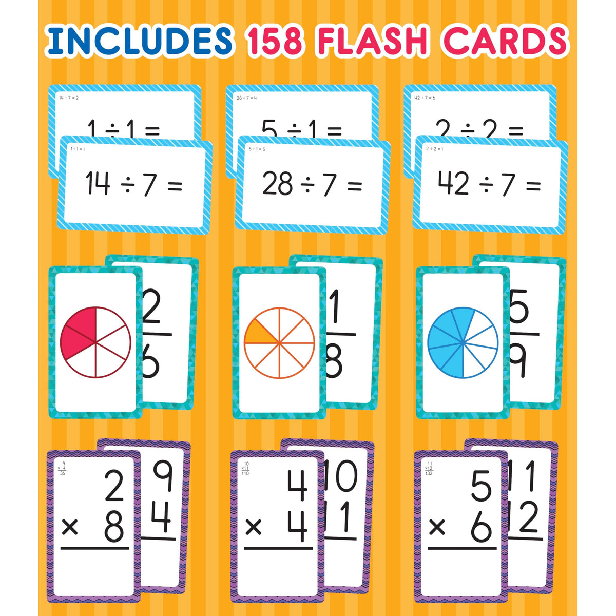 Carson Dellosa Division, Fractions, and Multiplication Flash Cards, 3 Sets of Flashcards, Math Games for Kids 8-12, 3rd Grade Mathematics Practice and Up
