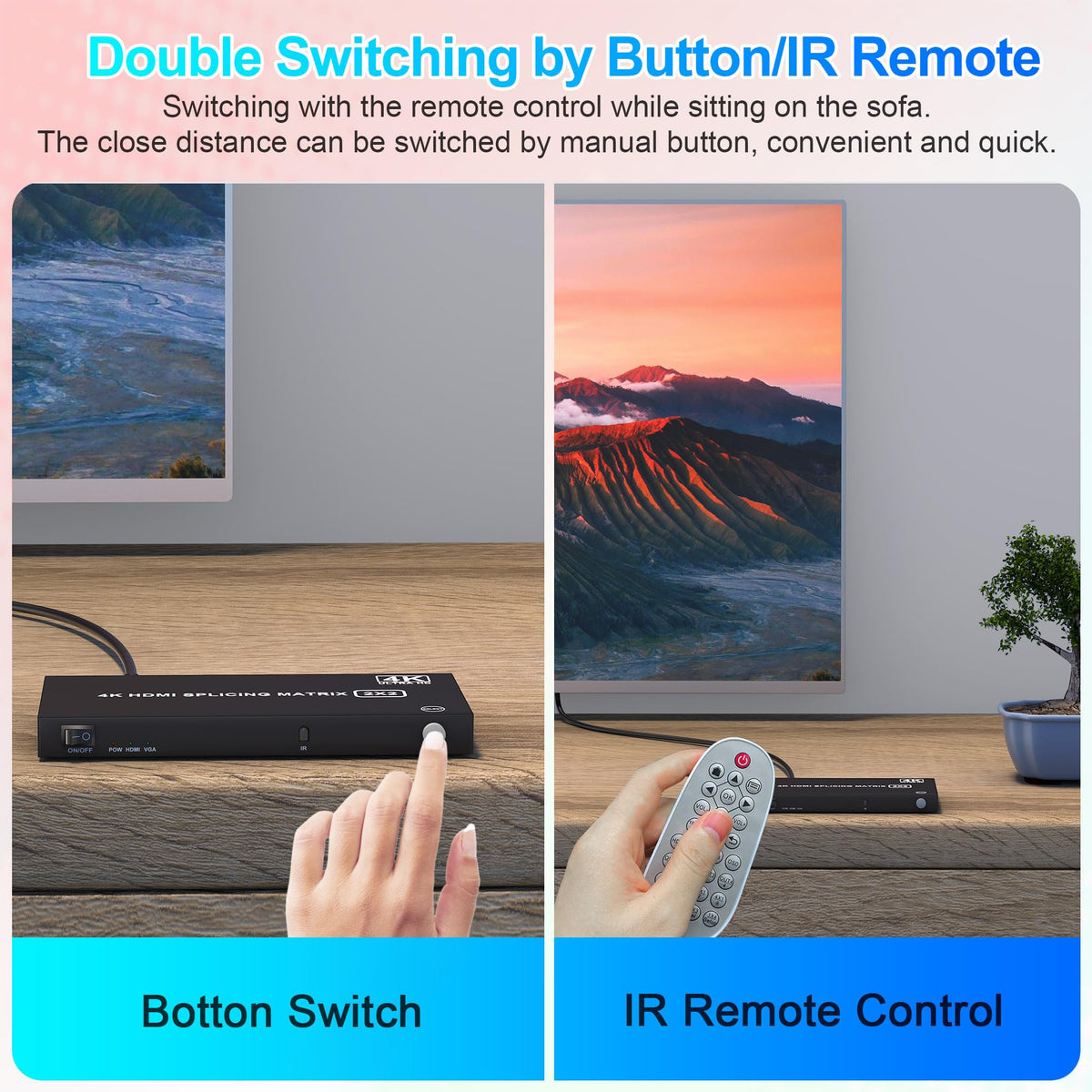 4K Video Wall Controller 2x2 TV Wall Controller 4x1 - HDMl Video Wall Processor with Remote, 8 Splicing Modes, HDMI/VGA Inputs, Splicing Display for 4 TV Screens into 1 Wall Display