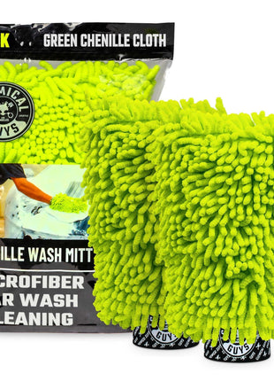 Chemical Guys Chenille Premium Scratch-Free Microfiber Wash Mitt for Car Washing - 2 Pack, Lime Green, Ultra-Soft Car Wash Gloves, Swirl-Free Finish, Safe for Trucks, SUVs, Motorcycles, and More
