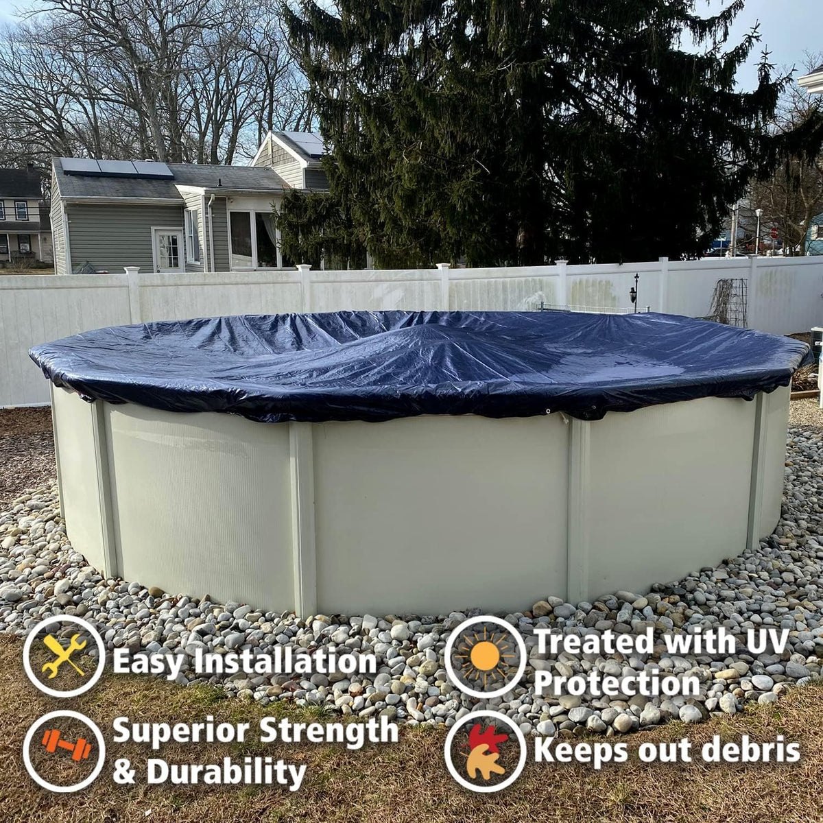 Winter Block 24’ ft. Round Pool Winter Cover for Above Ground Pools - 8-Year Warranty, Cold and UV Resistant, Weatherproof and Durable, Winch & Cable Included