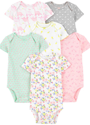 Simple Joys by Carter's Baby Girls' Short-Sleeve Bodysuit, Pack of 6, Multicolor/Dinosaur/Floral/Forest Animals/Fruit/Hearts, 0-3 Months