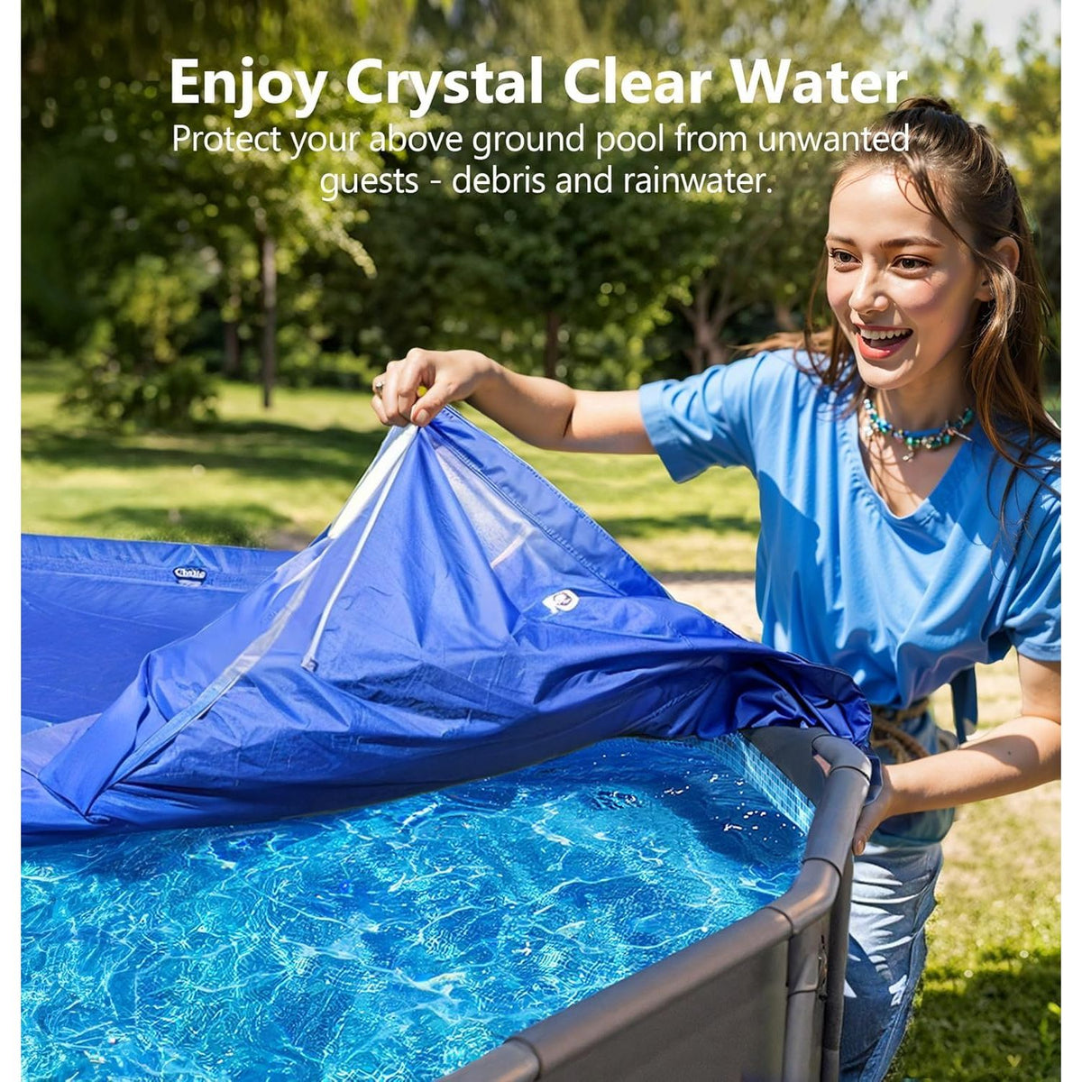 POOLHACKER 2025 Upgrade 24 ft Round Winter Pool Cover - 24ft Round Above Ground, 4 Foot Overlap Extra Thick 420D Pool Cover with Pulley and Cable