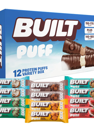 Built Bar, Puff Protein Bars, Variety Pack, Collagen, On-the-go Snacks, Breakfast Bar, Mixed Sampler, 12 Pack