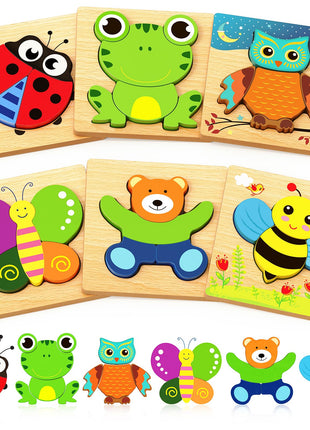 Bekayshad Wooden Puzzles for Toddlers 1-3, Montessori Toys for 1 2 Year Old | Toddler Puzzles, 1 2 Year Old Boy Girl Birthday Gifts, 6 Pack Animal Shape Jigsaw Puzzles, Learning Educational Preschool Toy