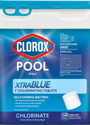 Clorox® Pool&SpaTM XtraBlue 1" Swimming Pool Chlorinating Tablets, Kills Bacteria & Stops Algae, Perfect for Small Pools (5 LB)