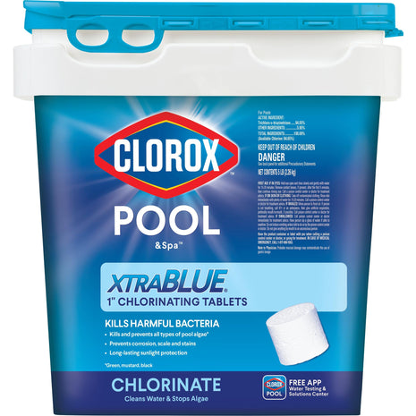 Clorox® Pool&SpaTM XtraBlue 1" Swimming Pool Chlorinating Tablets, Kills Bacteria & Stops Algae, Perfect for Small Pools (5 LB)