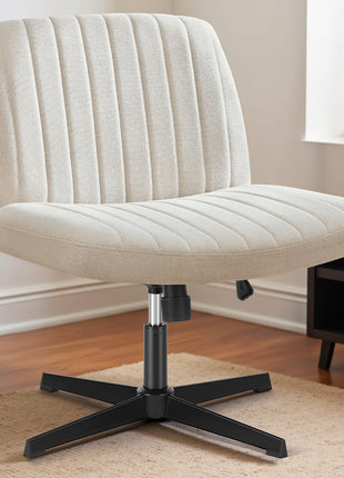 DUMOS Criss Cross Chair Legged Office Wide Comfy Desk Seat, No Wheels Armless Computer Task Seating, Swivel Comfy Vanity Fabric Modern Home Height Adjustable