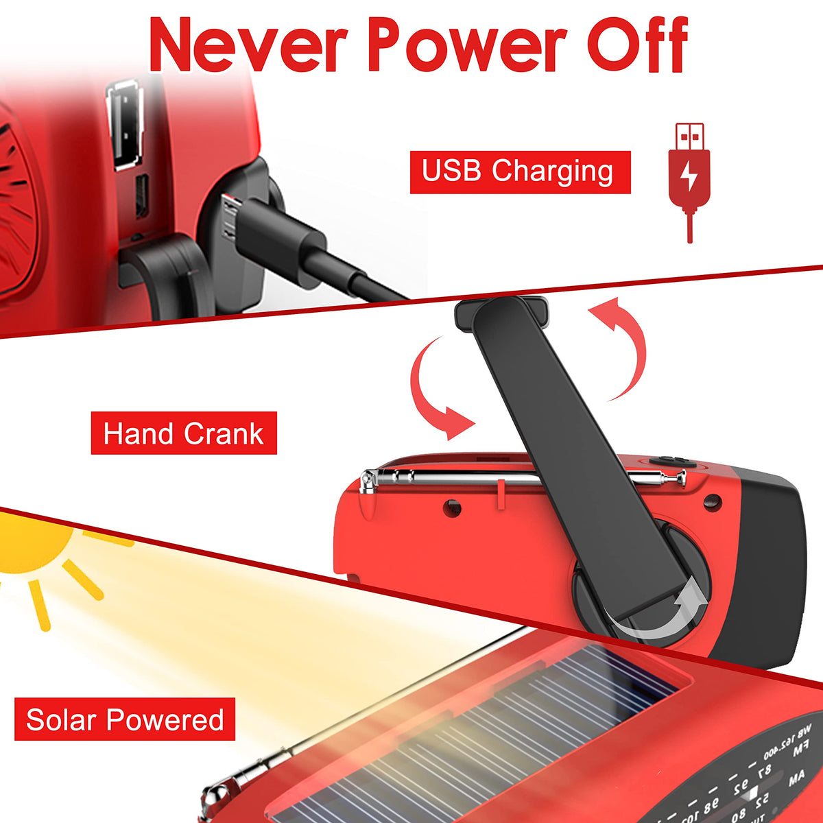 RunningSnail Emergency Hand Crank Radio With LED Flashlight For Emergency, AM/FM NOAA Portable Weather Radio With 2000mAh Power Bank Phone Charger, USB Charged & Solar Power For Camping, Emergency