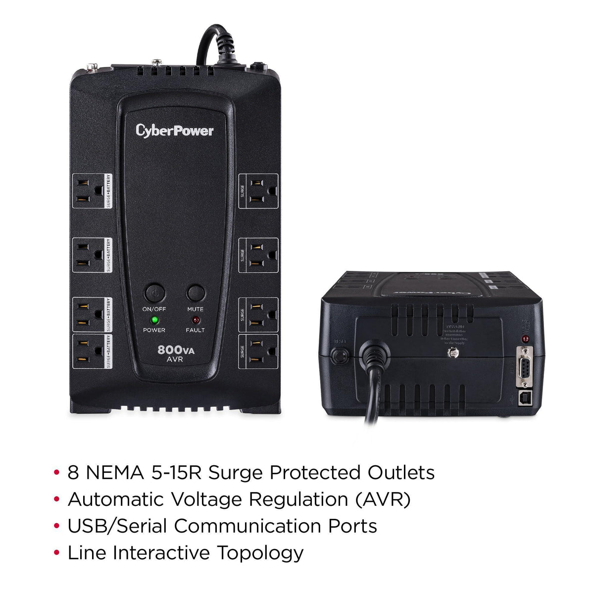 CyberPower CP800AVR AVR UPS Battery Backup and Surge Protector, 800VA/450W, 8 Outlets, Compact, UL Certified