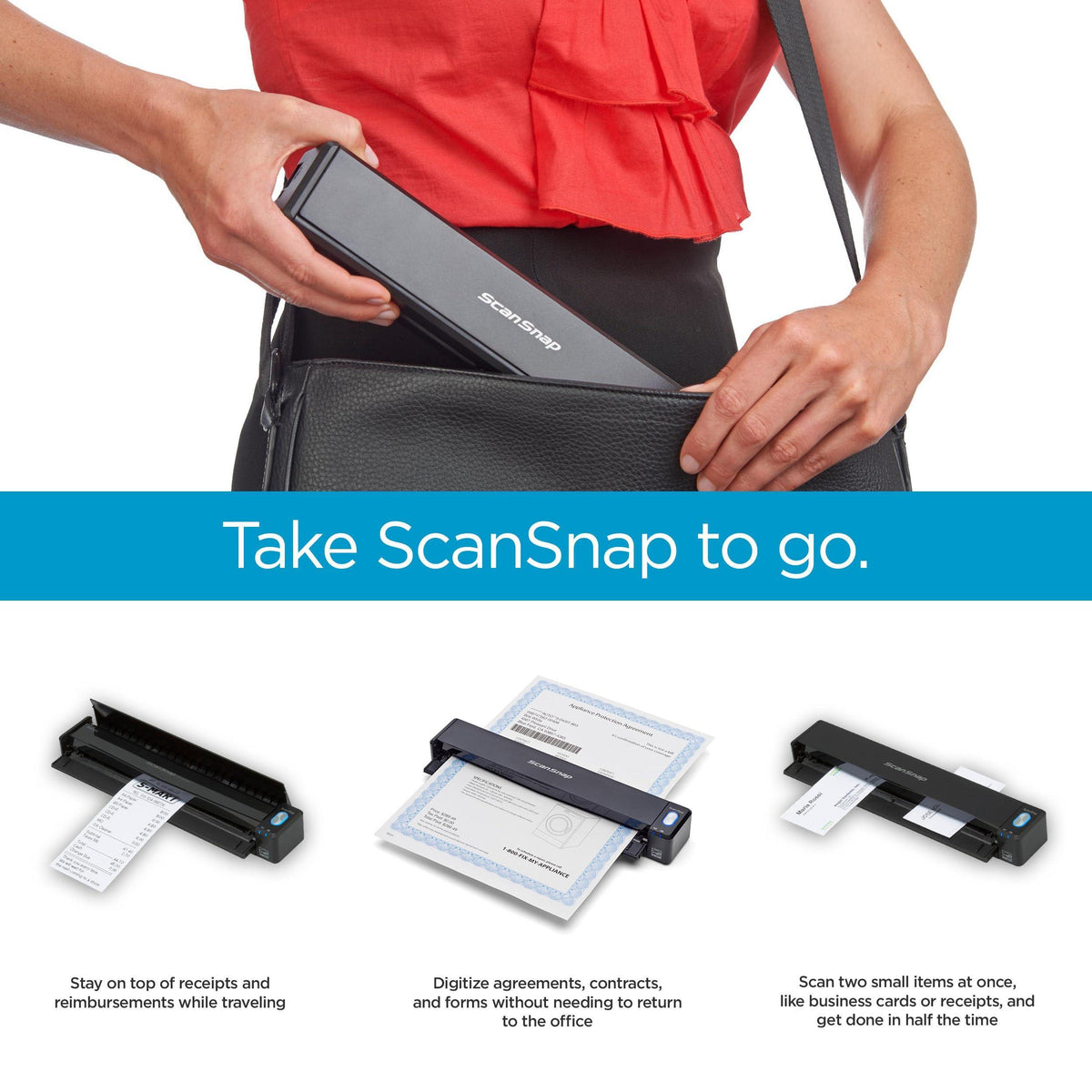 ScanSnap iX100 Wireless Mobile Portable Scanner for Mac or PC, Black