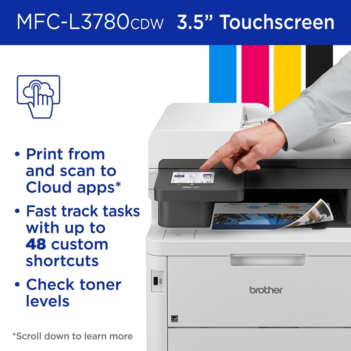 Brother MFC-L3780CDW Wireless Digital Color All-in-One Printer with Laser Quality Output, Single Pass Duplex Copy & Scan | Includes 2 Month Refresh Subscription Trial, Works with Alexa