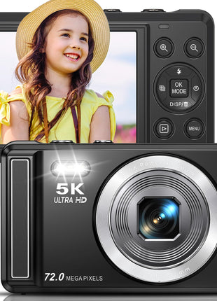 5K Digital Camera - 72MP UHD Digital Cameras for Photography - Autofocus Point and Shoot Small Camera with Flash for Kids - 2.8 Inch Screen Compact Portable Vlogging Camara with 16X Zoom, 32GB SD Card