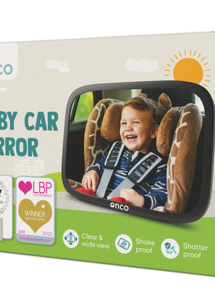 Baby Car Mirror for Rear Facing Seats - Double Award Winning, Non-Slip | Shatterproof and shakeproof car mirror for baby with 360° rotation and clear convex view for newborn satefy (9.6 x 6.9 in).