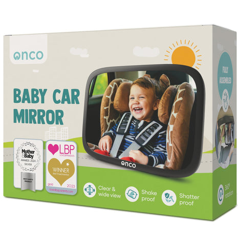 Baby Car Mirror for Rear Facing Seats - Double Award Winning, Non-Slip | Shatterproof and shakeproof car mirror for baby with 360° rotation and clear convex view for newborn satefy (9.6 x 6.9 in).