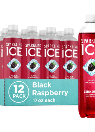 Sparkling Ice, Black Raspberry Sparkling Water, Zero Sugar Flavored Water, with Vitamins and Antioxidants, Low Calorie Beverage, 17 fl oz Bottles (Pack of 12)