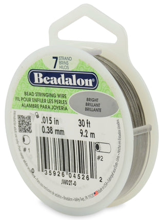Beadalon 7 Strand Stainless Steel Bead Stringing Wire, .015 in / 0.38 mm, Bright, 30 ft / 9.2 m
